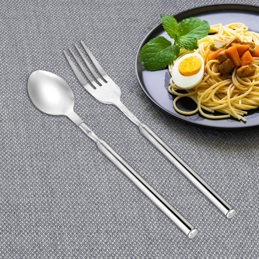 Extendable fork Spoon Telescopic Fork and Spoon Set Stainless Steel Long For