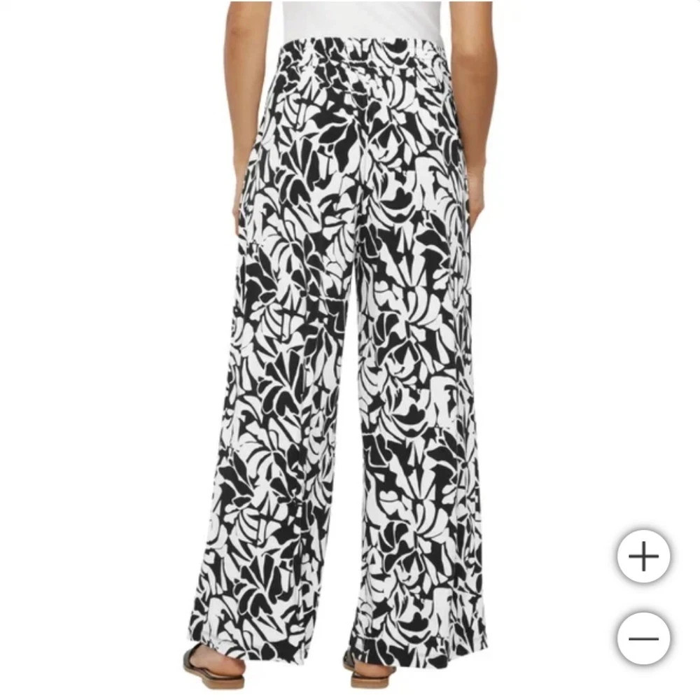 Three Dots Women's Wide-Leg Pull-On Pants, Print (Black/White), Size M