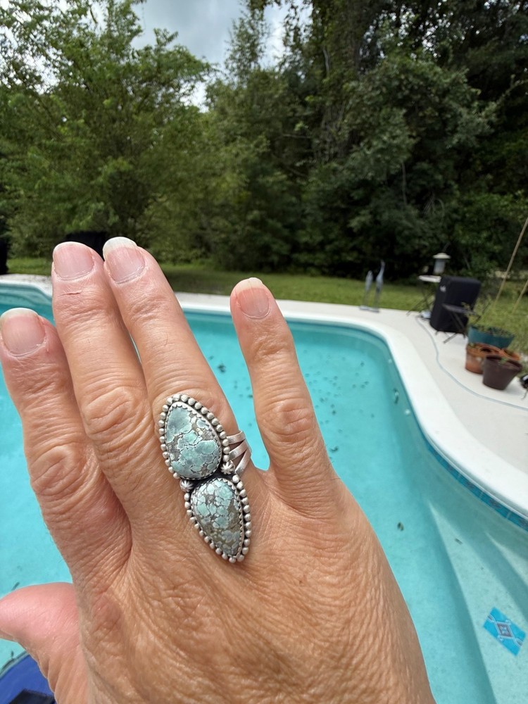 Artisan Starfox Varasite Turquoise Sterling Silver Double Stone Statement Ring
