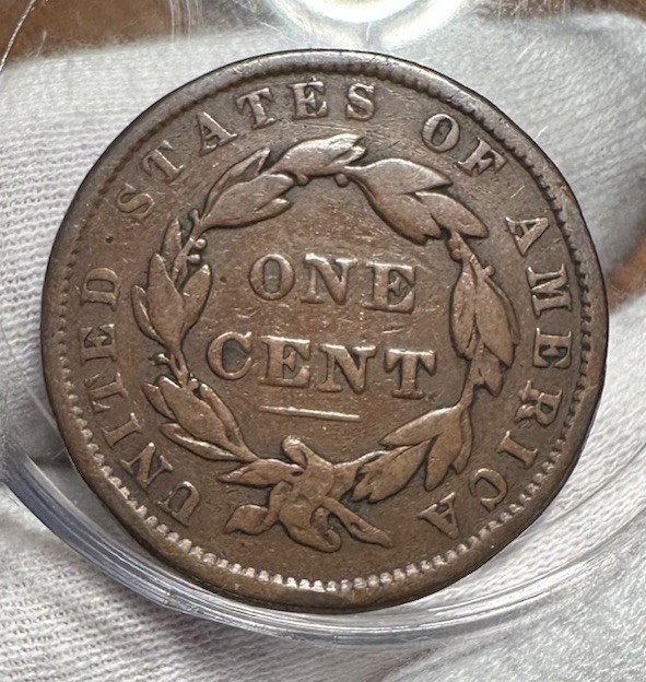 1837 Coronet Head Large Cent Beaded Cords