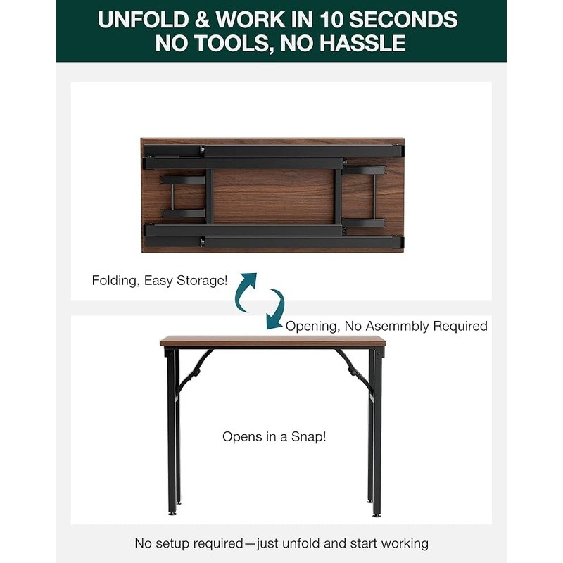 Folding Desk Compact No Tools Needed Easy Setup Heavy-Duty Stable Surface New