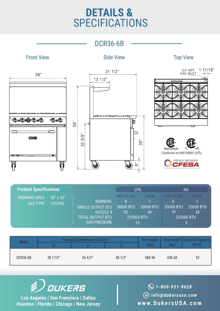 Dukers 6 Burner Range Fryer (Hot Plate)