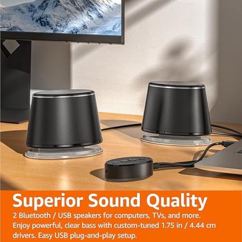 Amazon Basics Bluetooth Computer Speakers with USB 3.0, LED Blue Large, Black