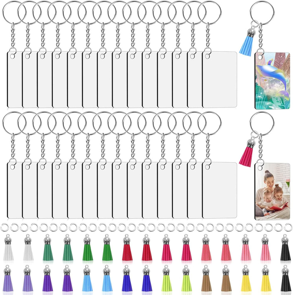 120Pcs Sublimation Keychain Blanks Bulk Set with Rectangle Sublimation Blanks Ta