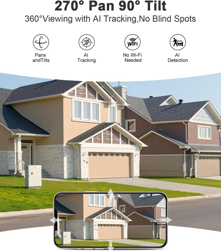 3MP 4G LTE Cellular Solar Security Camera PIR Motion Sensor Free Unlimited Data
