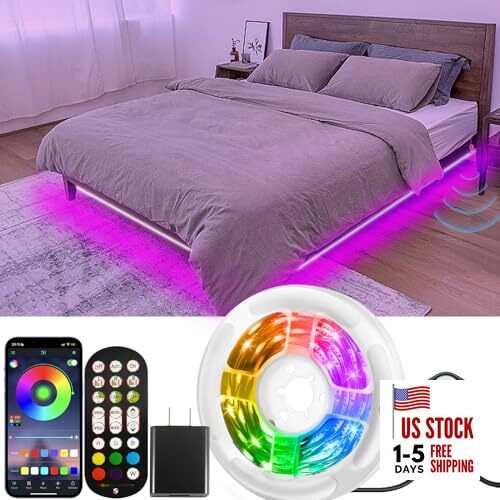 Motion Sensor LED Light Strip Under Bed Lights, RGB 3 Mode Motion 19.68ft