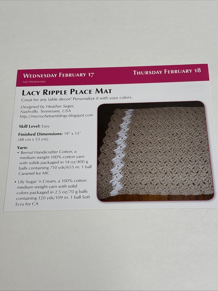 Lacy Ripple Place Mat Crochet Pattern Card Page