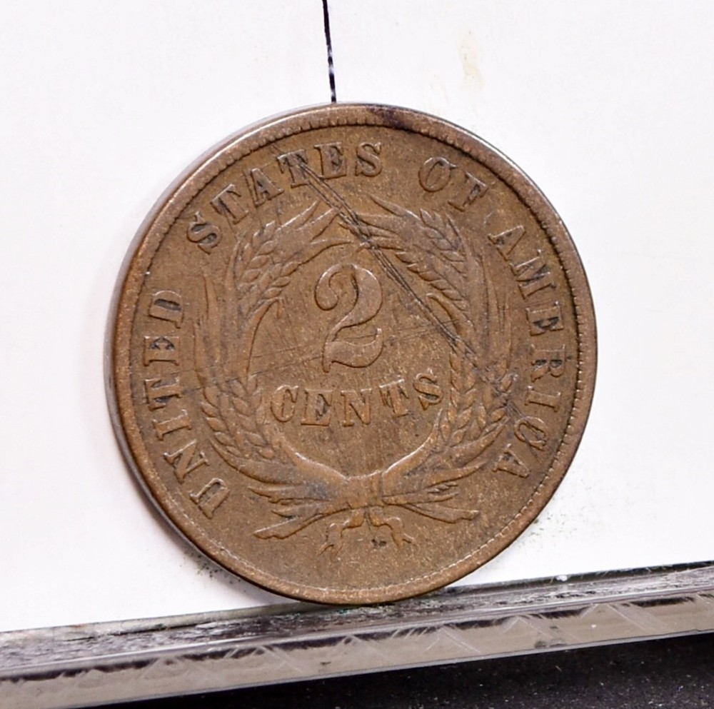 1869 Two Cent Piece - Fine Details, Reverse Graffiti (#57187-L)