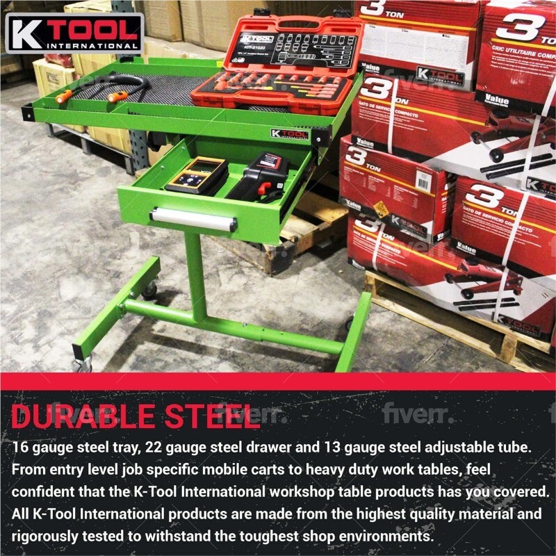 K Tool International 75108 Adjustable Tear Down Work Table+Drawer,200lb Capacity