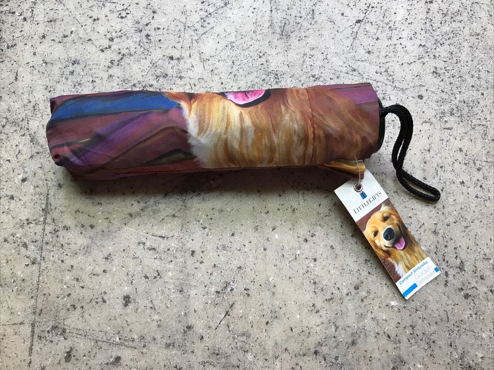 Golden Retriever Compact Umbrella - Never Used - Cute! 40” Coverage - Fast Ship