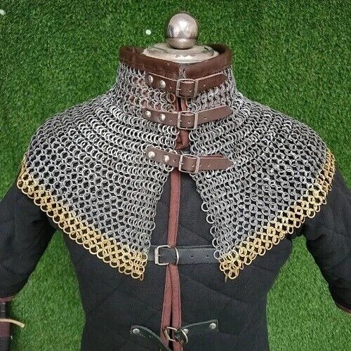 Chainmail Collar 9 MM Flat Riveted With Brass Ring Zig Zag Bishops Mantle