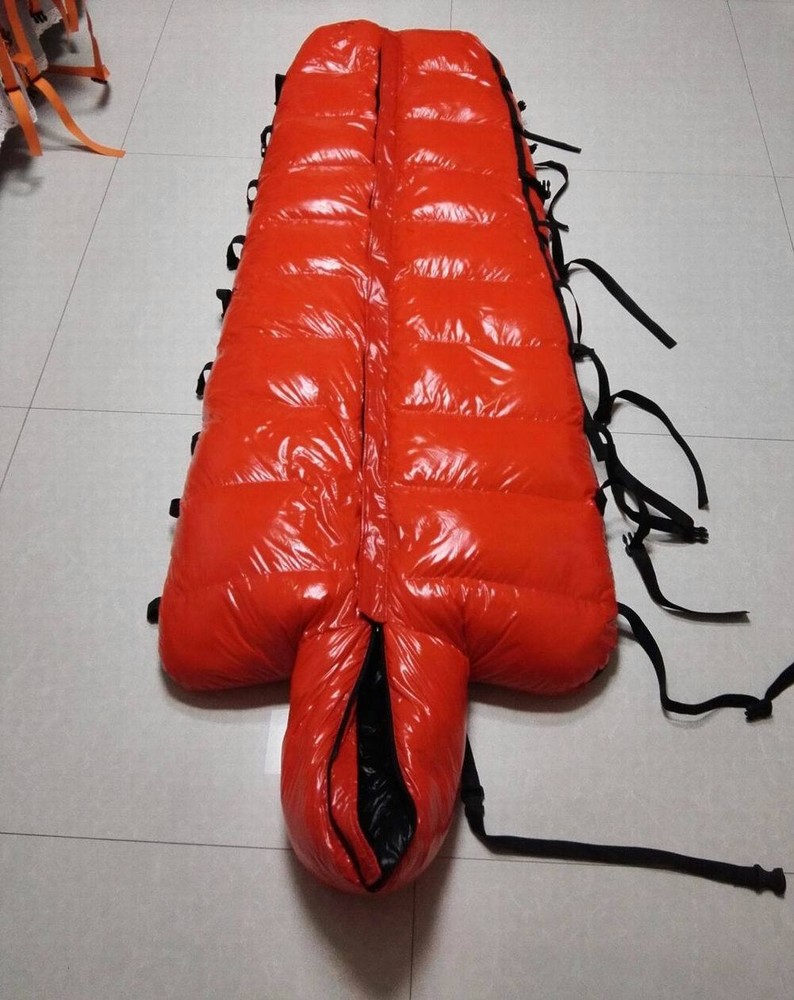 Shiny wetlook nylon tie closed mummy down binding bound bundle sleeping bag warm