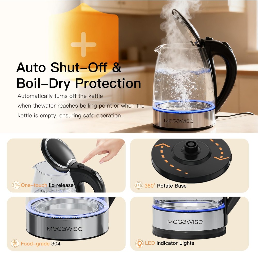 Electric Glass Kettle with Auto ShutOff 1.8L