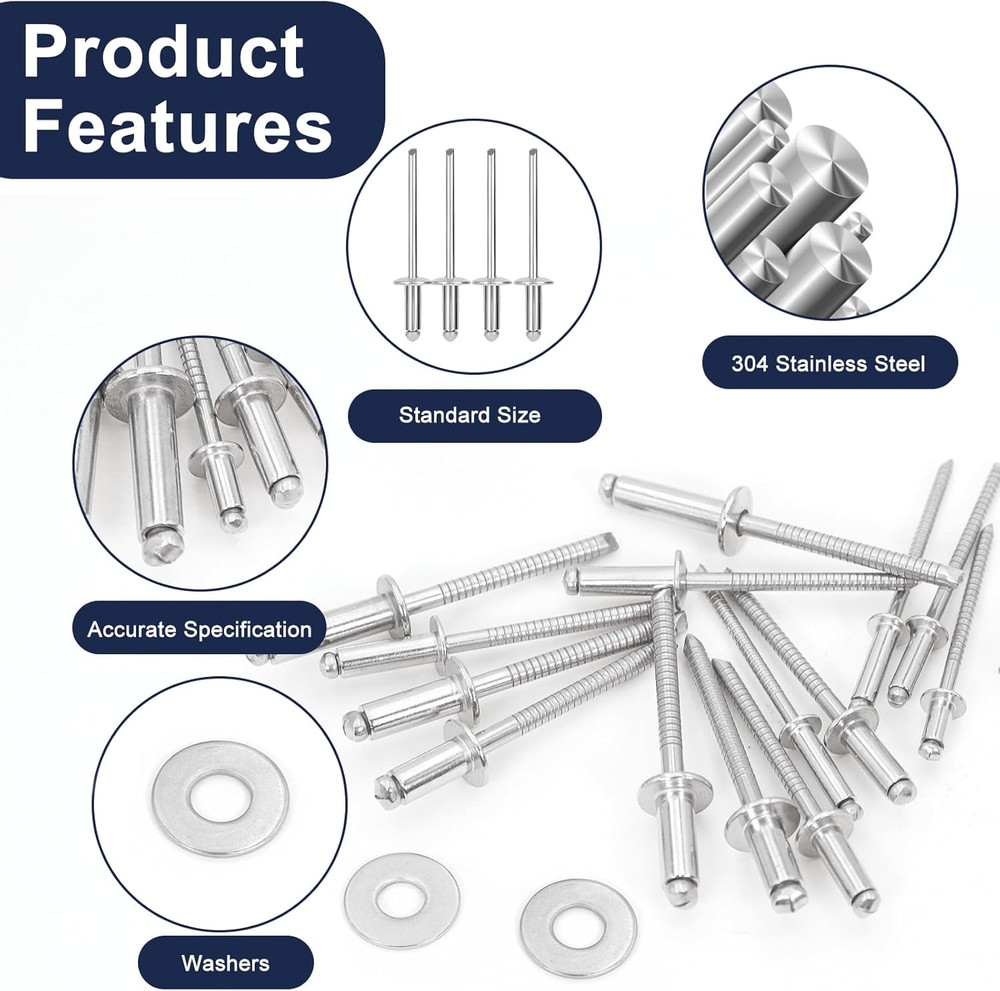 680Pcs Stainless Steel Pop Rivets Assortment Kit, 8 Sizes, Includes Washers