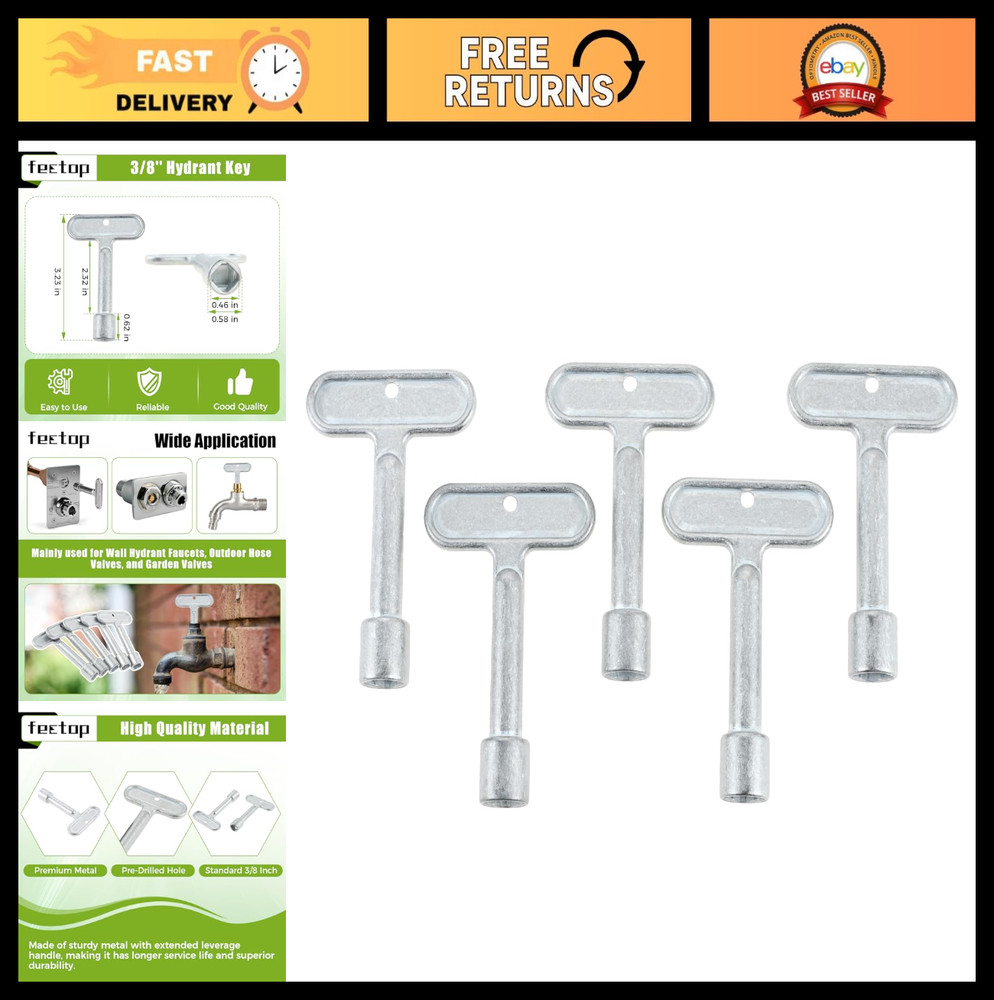 Hydrant Key Replacement 3/8" Square Socket Tool for Water Spigot & Garden Valves