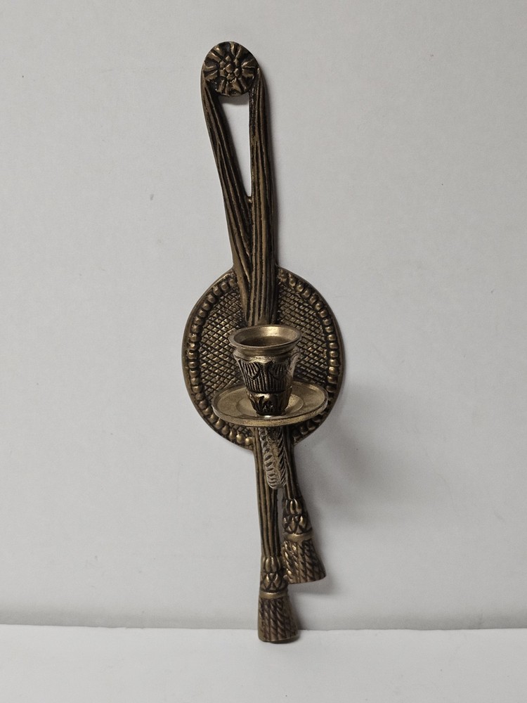 Broken Cast Brass Rope & Tassel Sconce Candle Holder 11"