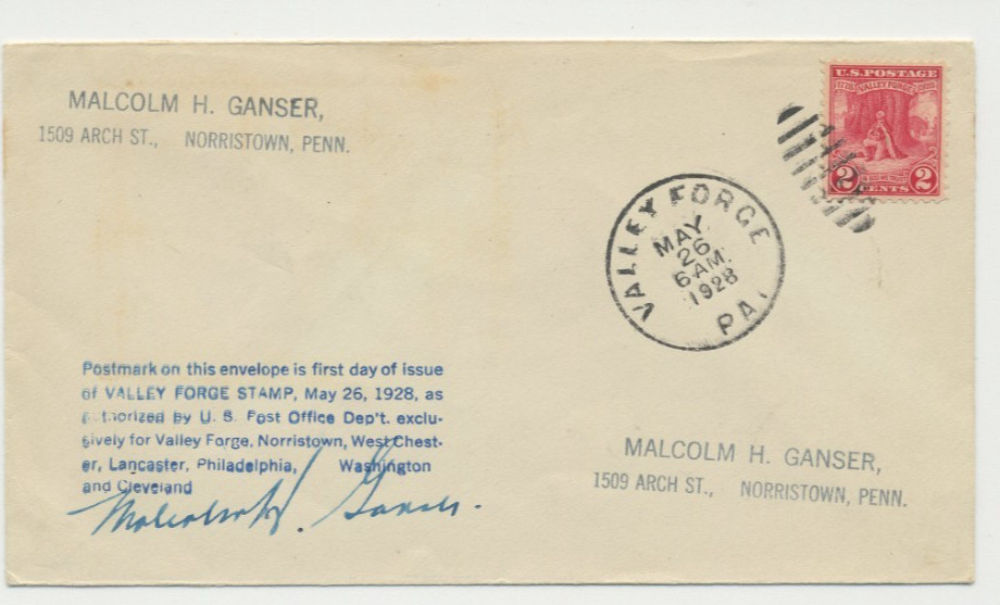 Valley Forge #644 First Day Cover- 1927 - Malcolm Ganser