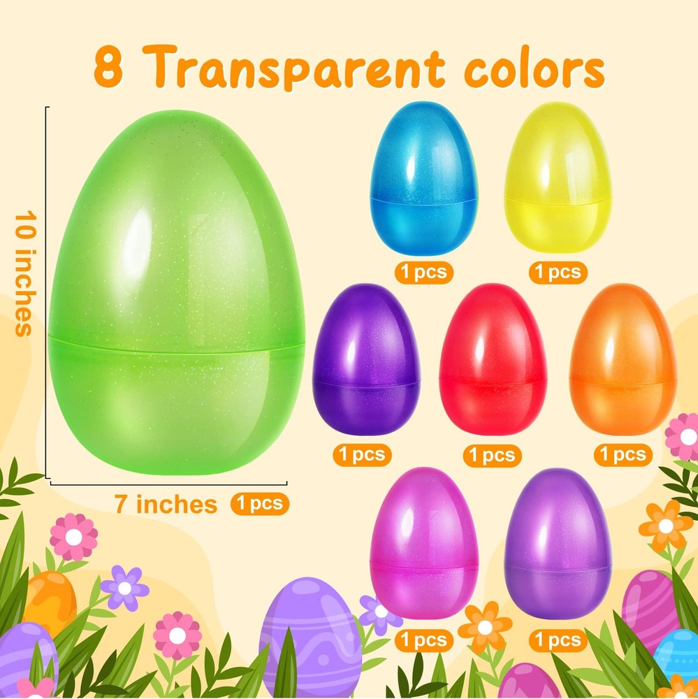 Shemira 8 PCS 10" Jumbo Easter Eggs, Large Plastic Eggs, Fillable Eggs for Eg...
