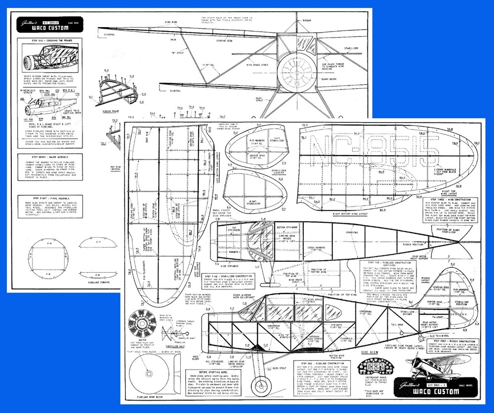 Guillows Model Airplane Plans (FF): Waco Custom 24"Scale Rubber-Powered 50DC-3