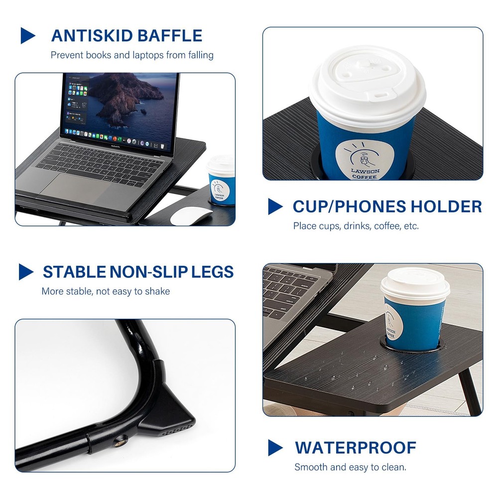 Laptop Desk for Bed Couch, Adjustable Foldable Table with Cup Black