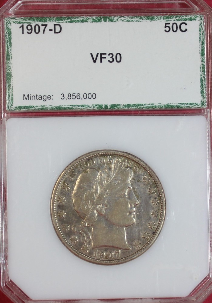 1907-D BARBER HALF DOLLAR PCI *VF*