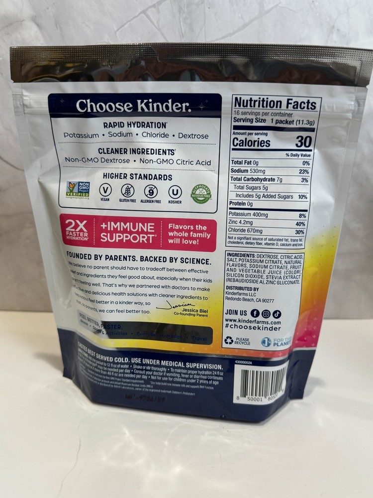 KinderLyte Electrolyte Powder Drink Mix Fruit Punch 16 Pack Hydration