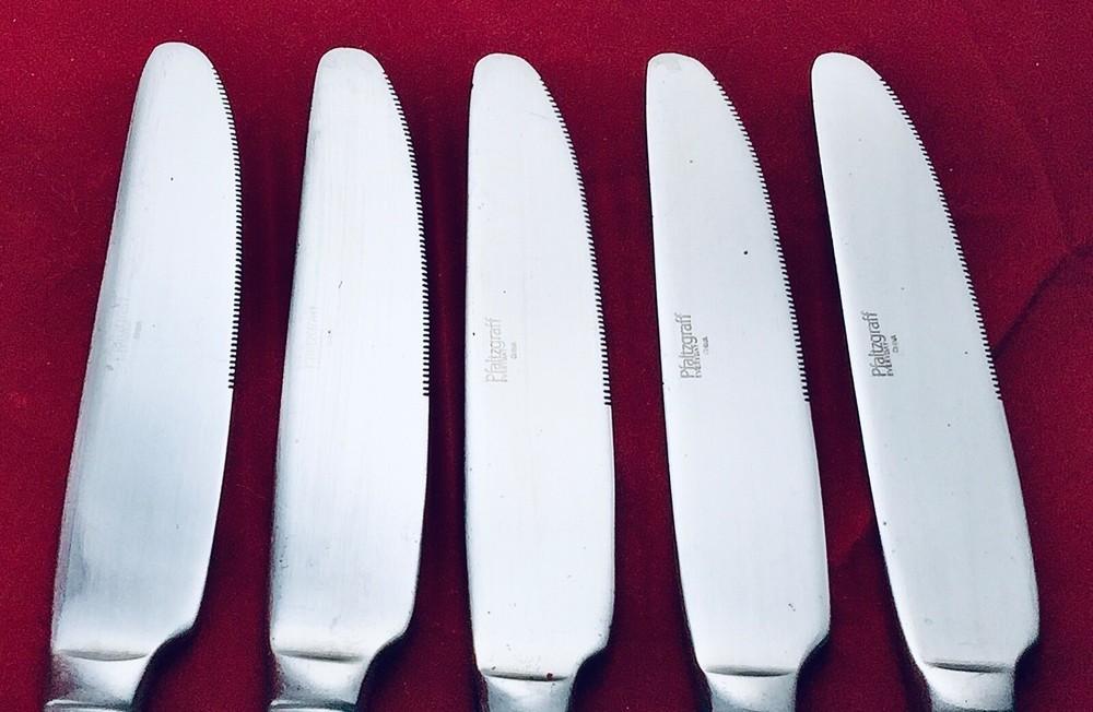 5 PFALTZGRAFF LEGACY SOLID DINNER KNIVES 8 7/8”GLOSSY STAINLESS FLATWARE RETIRED