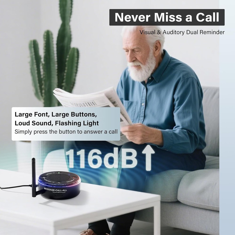 Loud Bluetooth Phone Ringer Amplifier 116dB Flasher for Seniors iOS Android