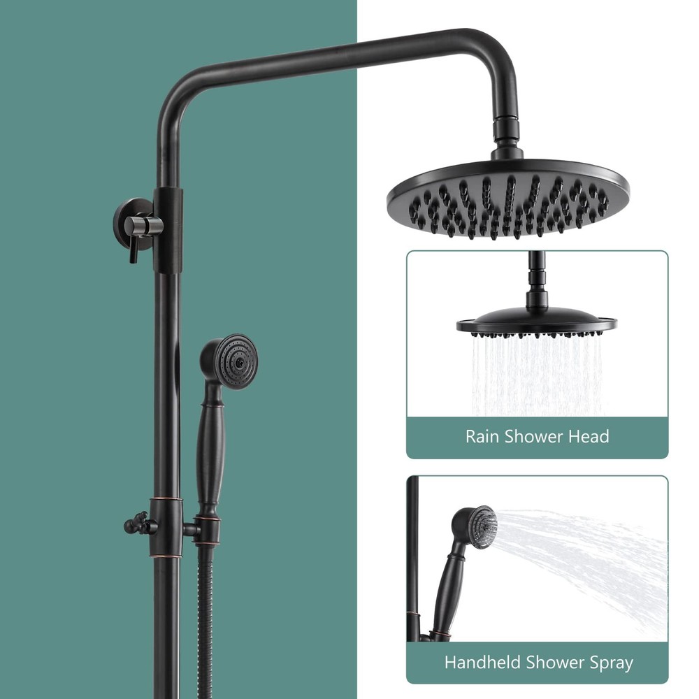 Dual Functions Exposed Pipe Shower System Round 8 Inch Rainfall Shower Head B...