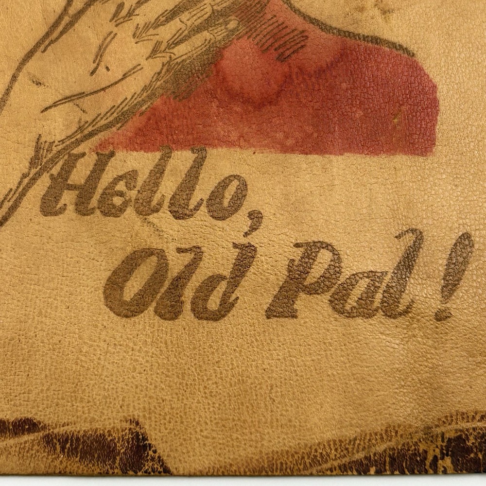Rare Antique 1900s Leather Postcard - "Hello, Old Pal!" Devil Graphic