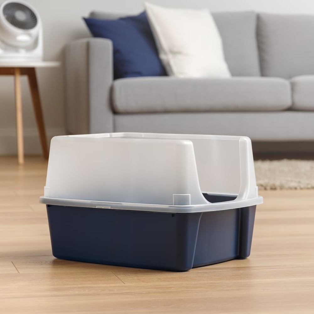 Inspired Essentials, High Sided Open Top Cat Litter Box with Scoop, Navy