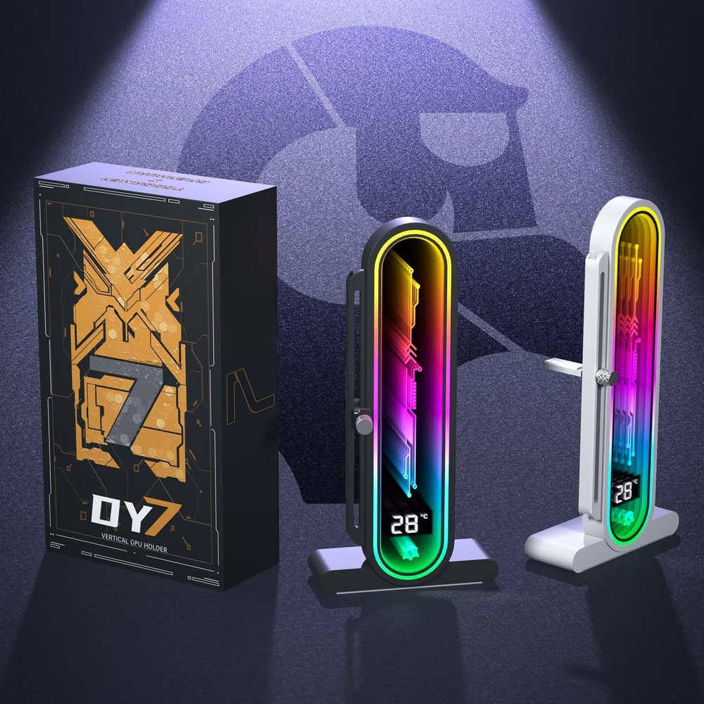 DY7-White ARGB GPU Support Bracket, Temperature Display, 5V 3pin, Universal