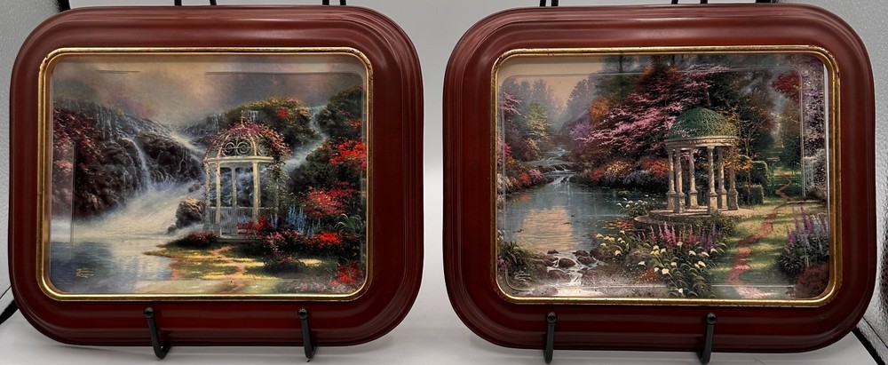 Thomas Kinkade Bradford Exchange Framed Ceramic Tray Set 1998 Pair