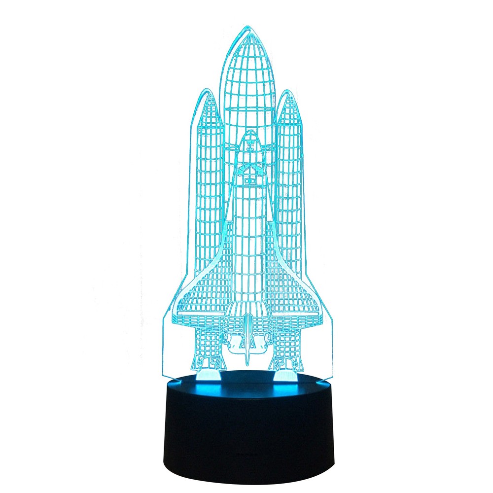 3D Space Rocket Night Light 7-Color Changing LED Table Lamp W/ Remote Control G