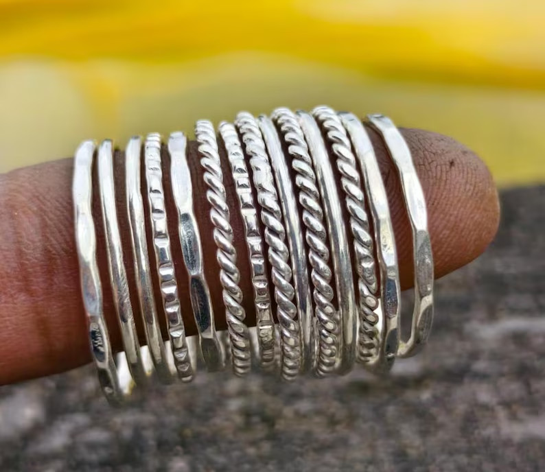 Set Of 14 Silver Ring Set | Boho Stackable Rings | Vintage Knuckle RingsAll Size