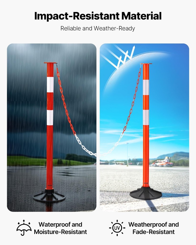 34'' Traffic Delineator Post Set with Weighted Base,High Reflective Strips,Chain