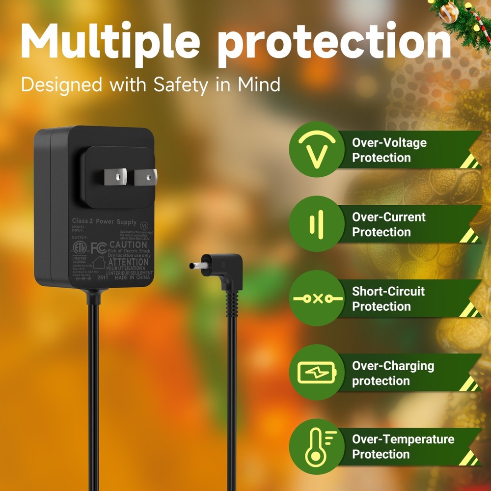 4.9FT+10FT Cable 7 Plug Power Adapter for Hallmark Magic Keepsake Ornaments