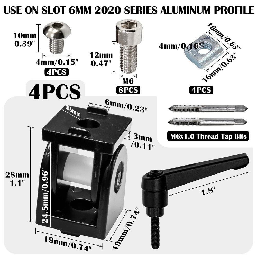 4 Sets 2020 Series Aluminum Extrusion Profile Connector, 180° Adjustable Flex...