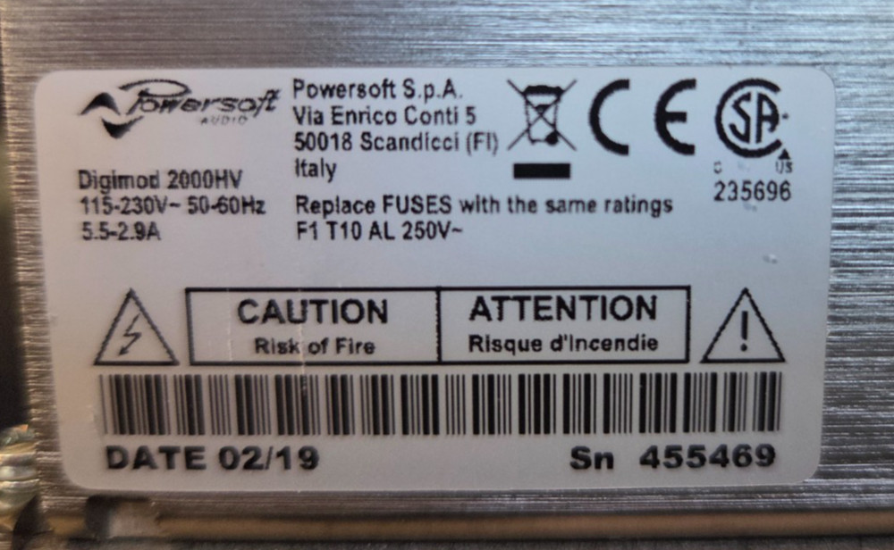 Powersoft DigiMod 2000HV - High output audio amplifier with heatsink & DSP