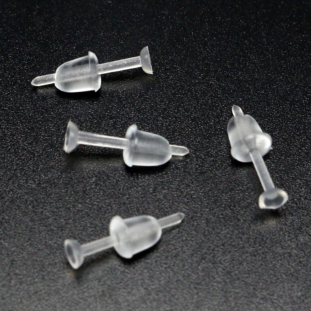500pcs Invisible Clear Plastic 3mm Flat Blank Pad Ear Post Stud Pin with Stopper