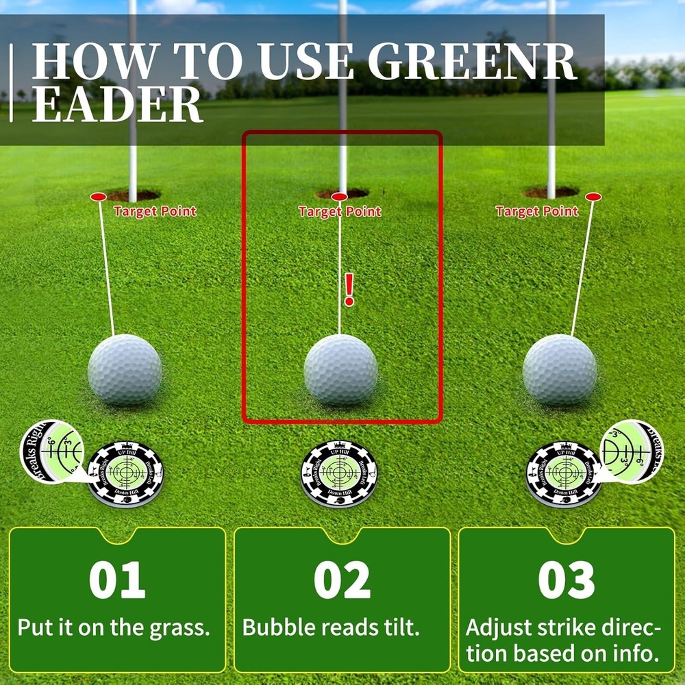 Golf Green Reader, 2 Pack Ball Marker Hat Clip with High Black