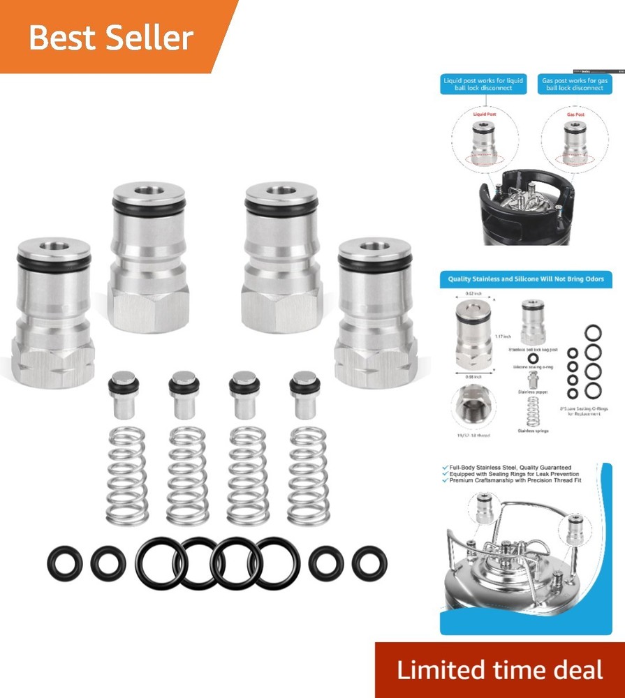 2 Pair Stainless Steel Ball Lock Keg Post Kit - Leak-Free & Durable 304 Homebrew