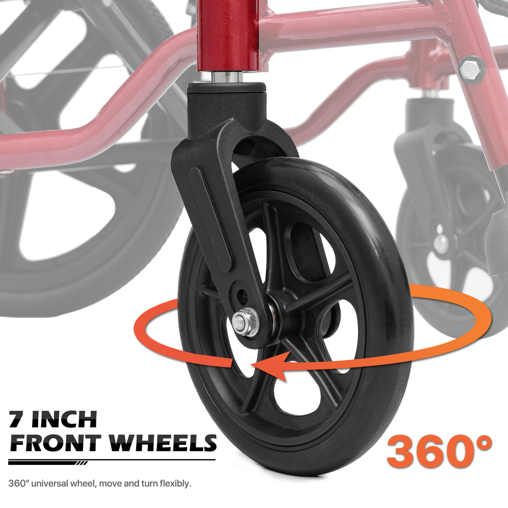 [FDA APPROVED]Folding Lightweight Transport Wheelchair w/Solid Wheels&Handbrakes