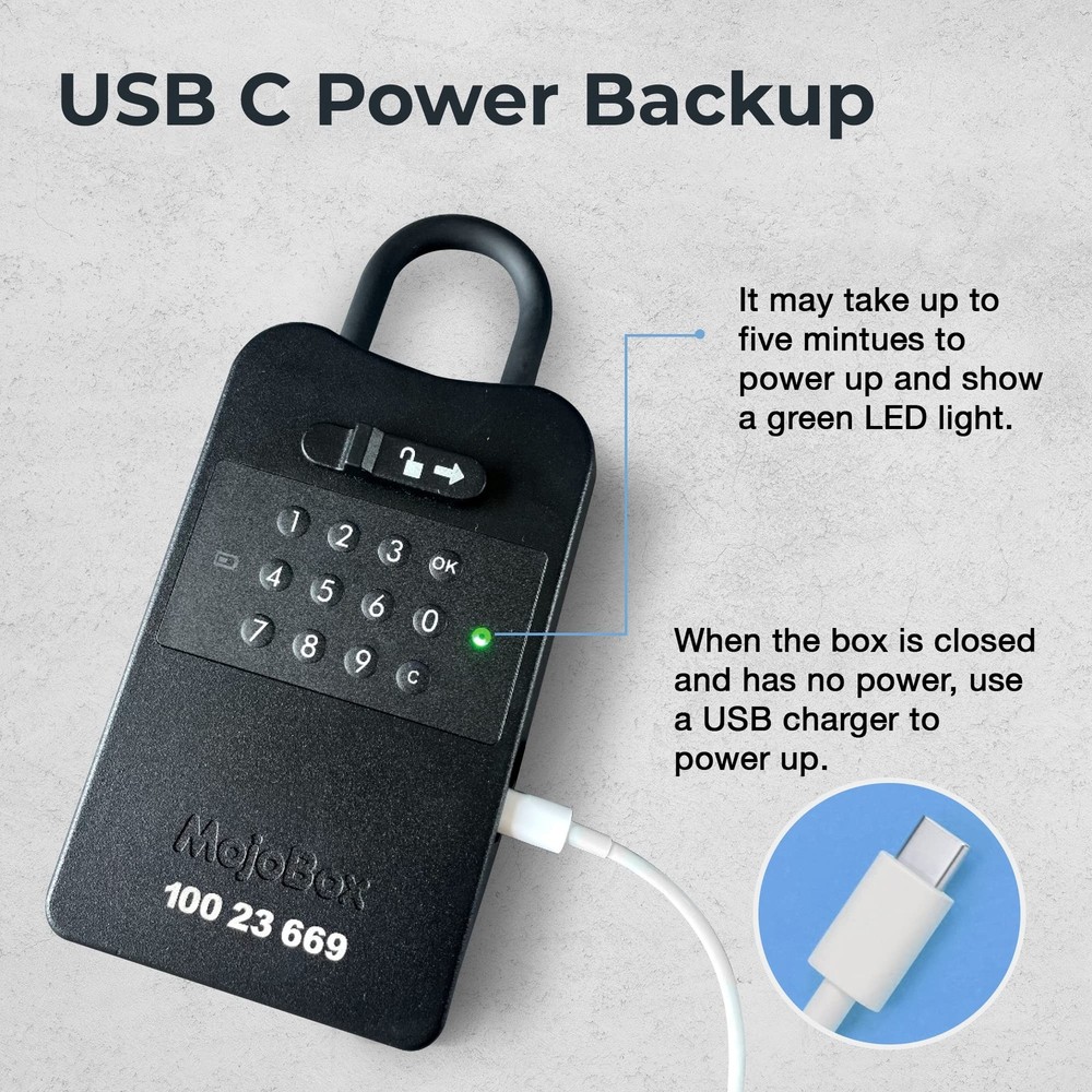 MojoBox, Digital Lockbox, Bluetooth Key Lockbox, iOS/Android App Remotely Gen...