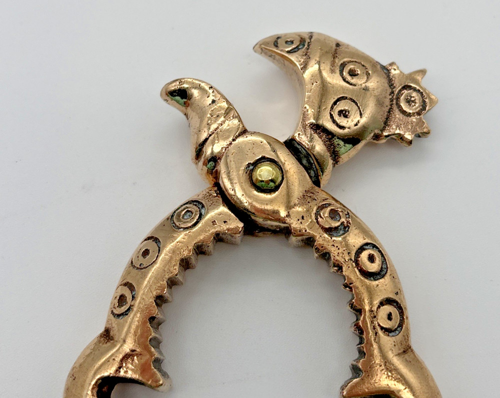 Vintage Solid Brass Rooster Bird Nutcracker Antique Unique Funny Statement Piece