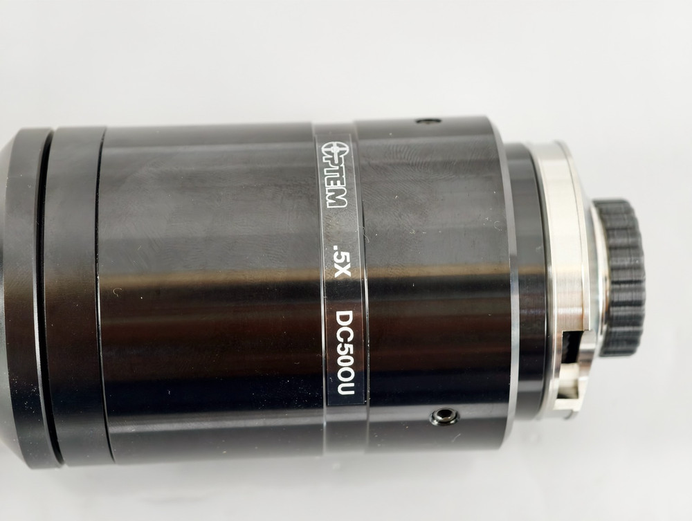 Olympus Microscope U-TRUS with Riser and Optem 0.5x C Mount Camera Adapter
