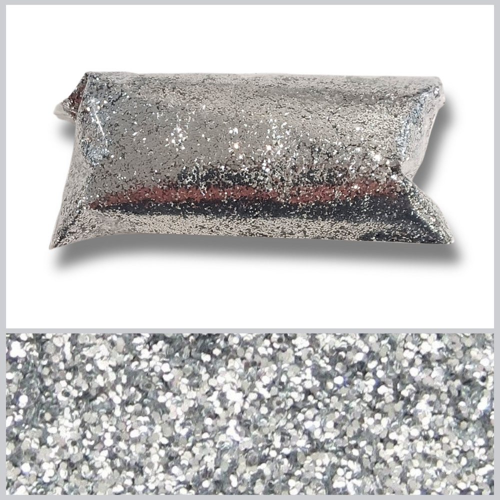 Chrome Silver Glitter, Fine .015" Cut, Solvent Resistant Premium Sparkle