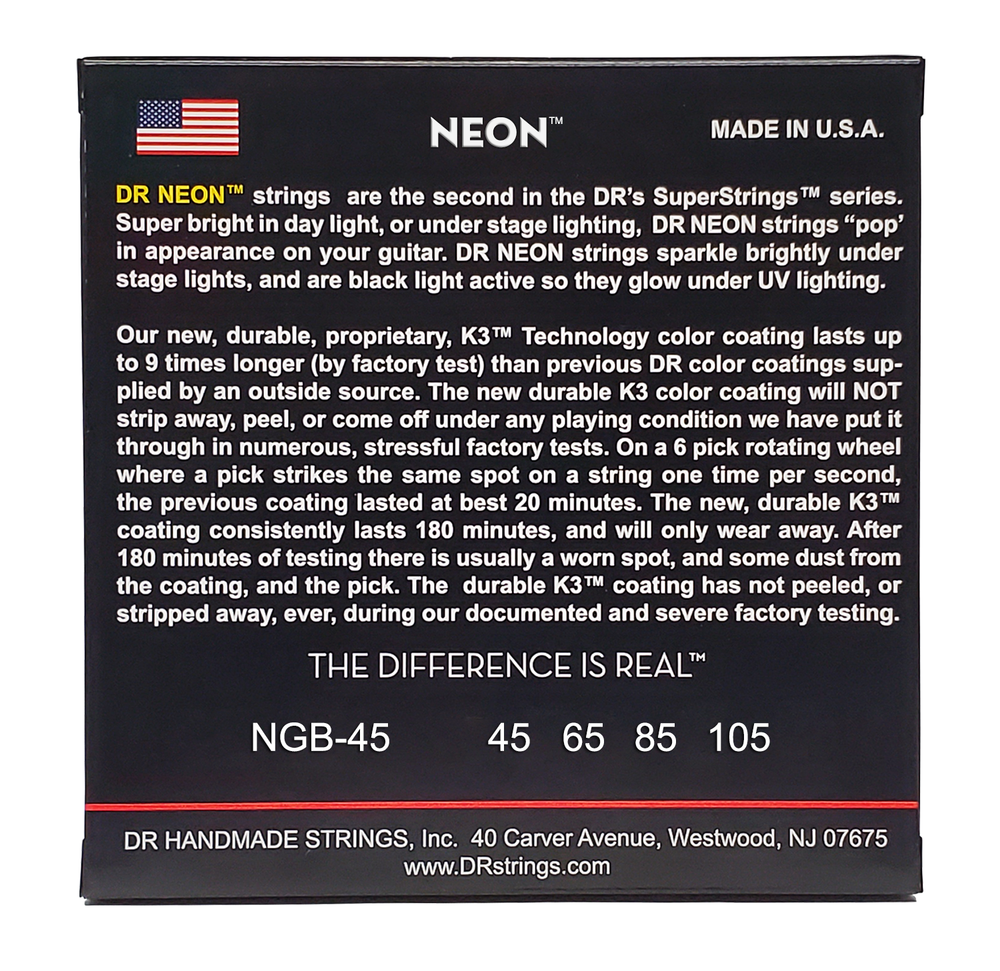 DR Strings Hi-Def NEON Green Bass Strings Medium 45-105