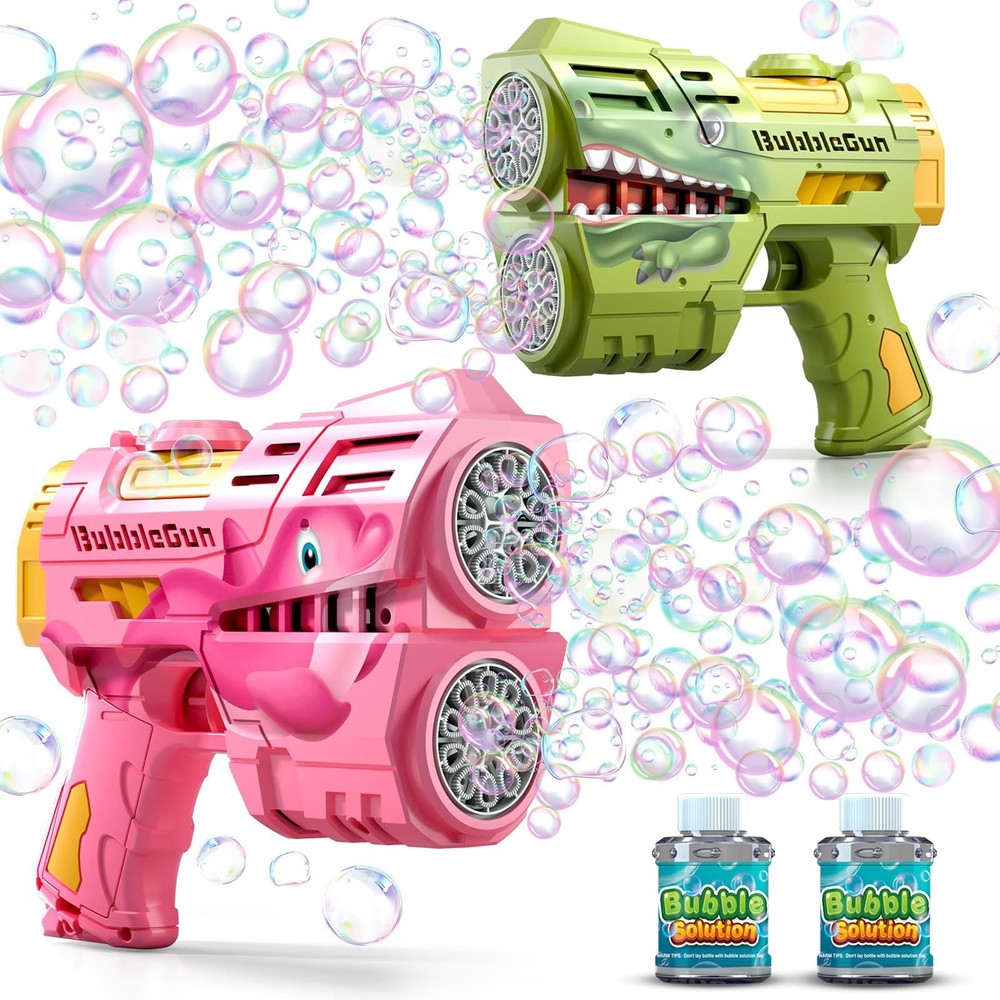2 Pack Rechargeable Dino Bubble for , Light Up Bubbles Machine Blower with 2 ...