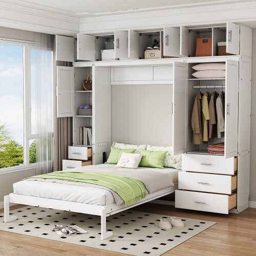 Multi-Functional Murphy Wall Bed with Lockers Wardrobe Video Storage Cabinet Bed